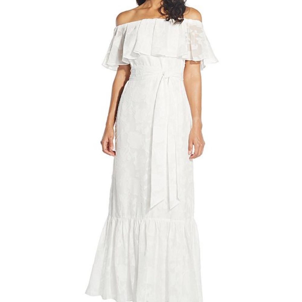 Adrianna Papell Off-Shoulder Floral Ruffle Dress